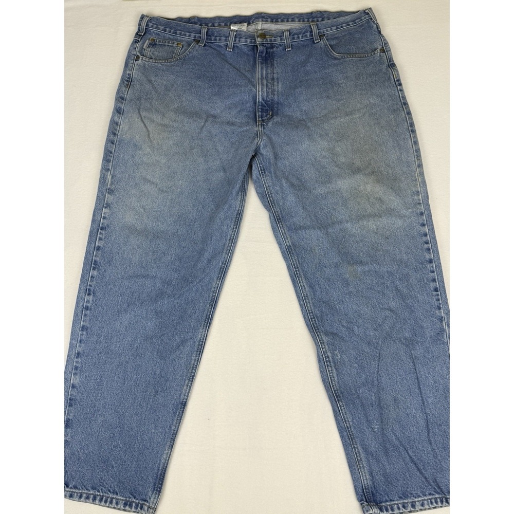Carhartt Distressed Faded Relaxed Men's Size 48x32 Denim Retro Blue Work Jeans
